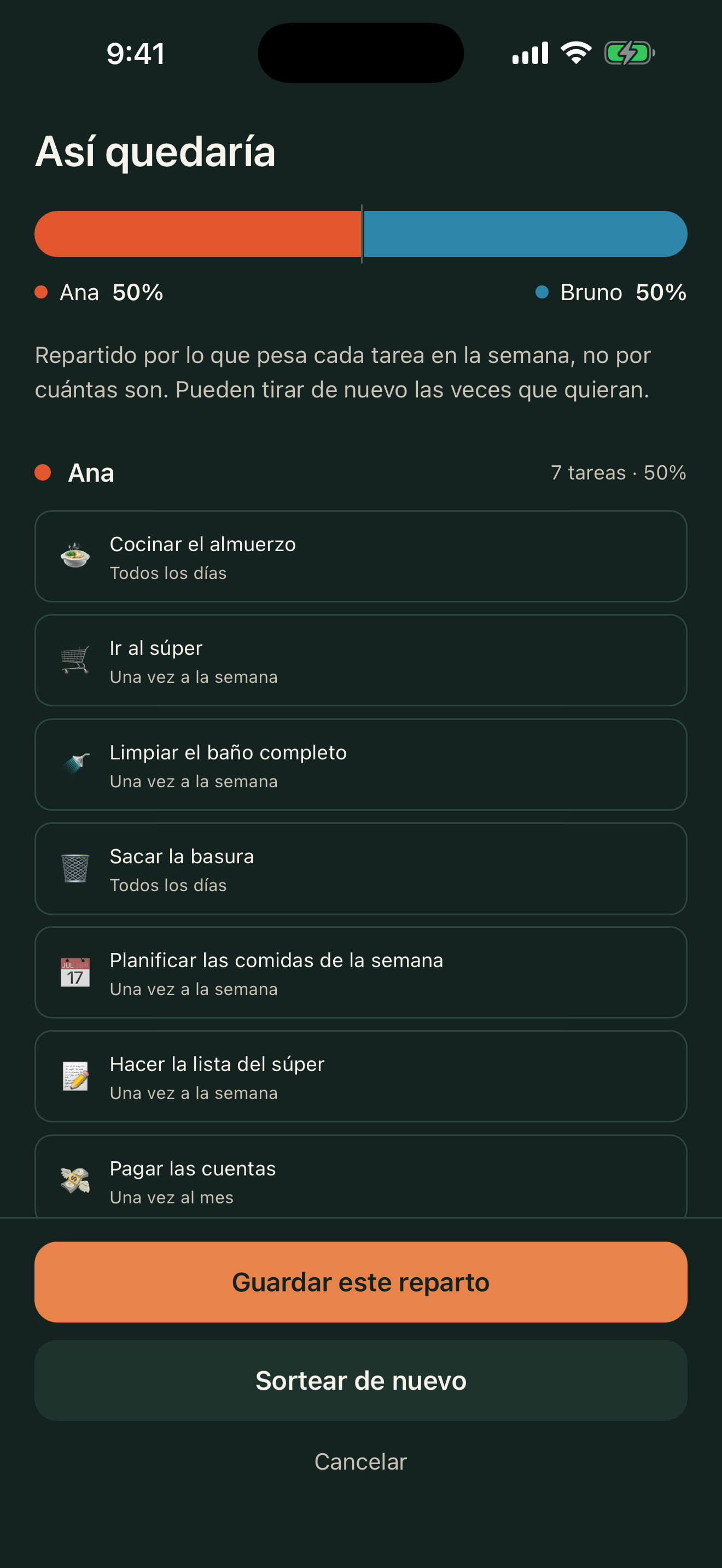 Pantalla Repartir